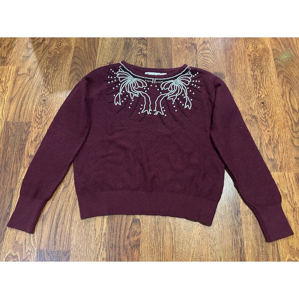 Anthropologie Women's Field & Flower Pearl Bow Beaded Sweater – Size Small